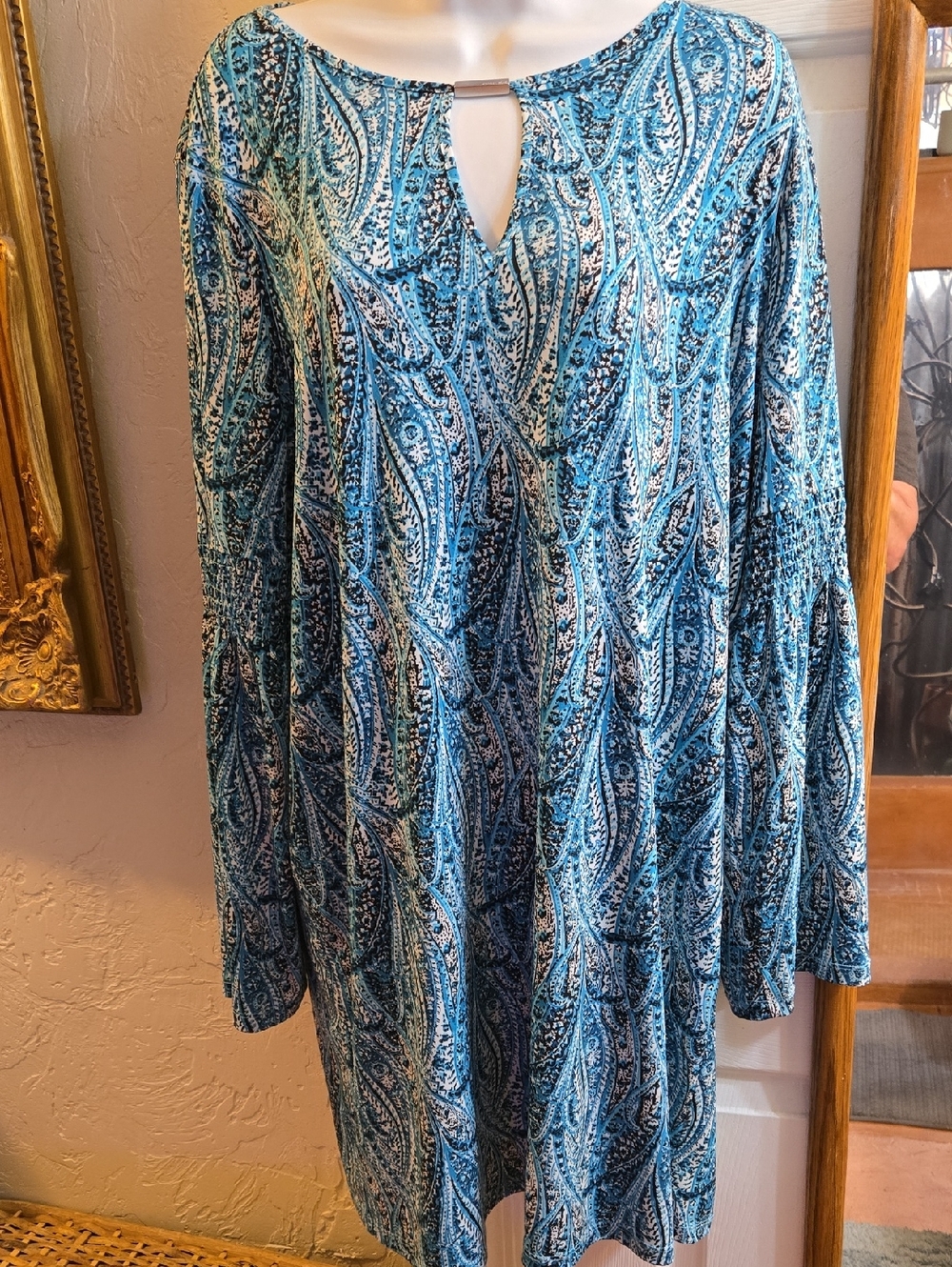 Michael Michael Kors Blue Paisley Long-Sleeve Keyhole Tunic Dress